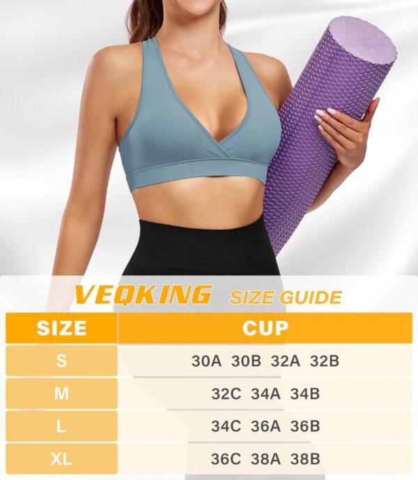 VEQKING Racerback Sports Bra for Women Crossover Deep V-Neck Light Support Bralette, A-C Cup, Pack of 2 - Image 6