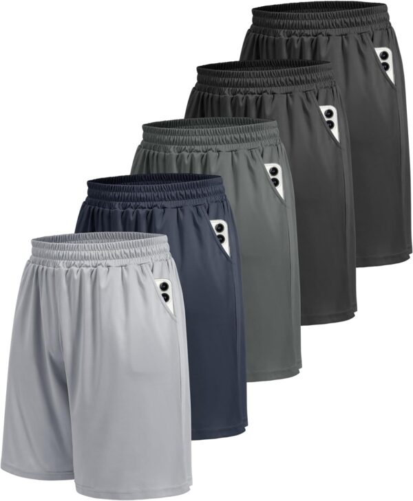 5 Pack Athletic Gym Mens Shorts - Workout Black Quick Dry Basketball Shorts with Pockets for Running Casual Activewear