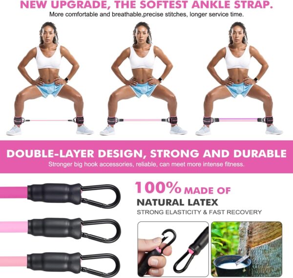 Ankle Resistance Bands with Cuffs, Ankle Bands for Working Out, Ankle Resistance Band for Leg, Booty Workout Equipment for Kickbacks Hip Fitness Training, Exercise Bands for Butt Lift Women - Image 4