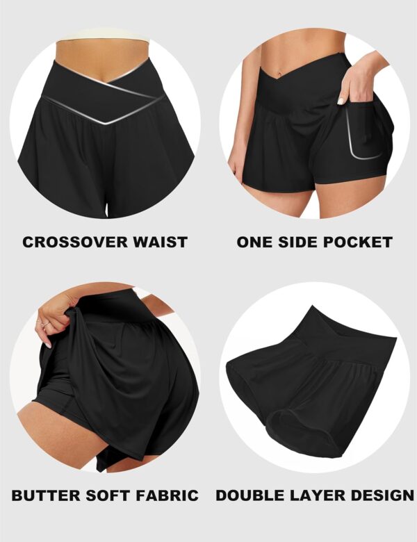 FireSwan Crossover Athletic Shorts for Women 2 in 1 Flowy Running Shorts with Pockets Spandex Butterfly Workout Tennis Skorts - Image 4