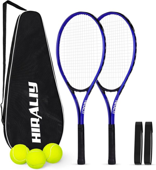 HIRALIY Tennis Racket, Tennis Racket Set Including 3 Tennis Balls, 2 Tennis Overgrips and 1 Tennis Bag, 27 Inch Recreational Tennis Racquet 2 Pack，for Adults，Men，Women，Beginners