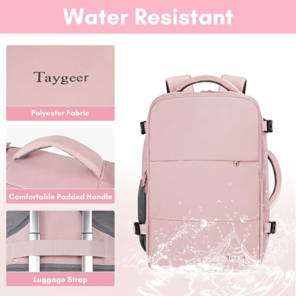 Taygeer Travel Backpack for Women, Carry On Backpack with USB Charging Port & Shoe Pouch, TSA 15.6inch Laptop Backpack Flight Approved, Nurse Bag Casual Daypack for Weekender Business Hiking, Pink - Image 7