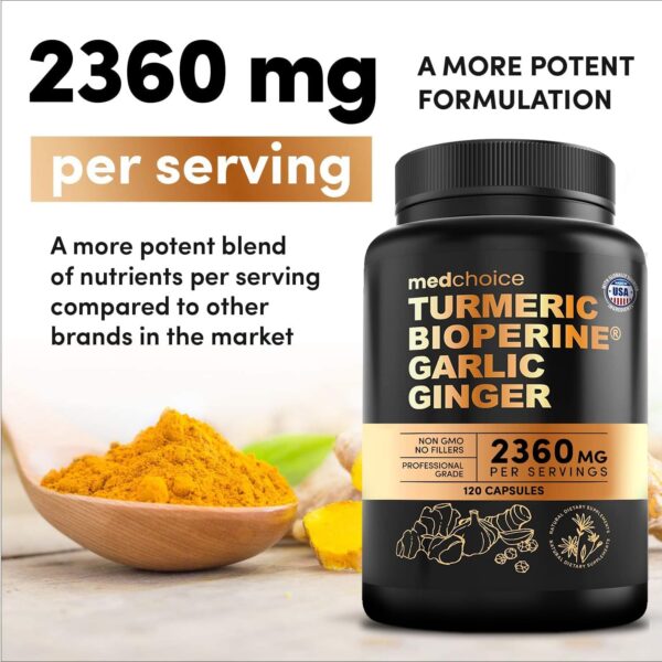 4-in-1 Turmeric and Garlic Supplements with Bioperine 2360 mg (120 ct) Turmeric Ginger Root Capsules with Garlic - Turmeric Curcumin with Black Pepper for Joint, Digestion & Immune Support (Pack of 1) - Image 6