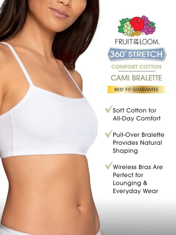 Fruit of the Loom Women's Spaghetti Strap Cotton Pull Over 3 Pack Sports Bra - Image 3