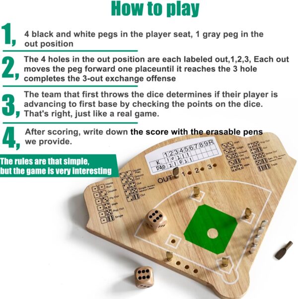 Baseball Board Game, Oak Made Leisure Game for All Ages Sport Wooden Adult Battle Table Game for Family Party Holiday Coffee Travel Time Gameboard (Model Y) - Image 3