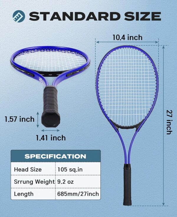 HIRALIY Tennis Racket, Tennis Racket Set Including 3 Tennis Balls, 2 Tennis Overgrips and 1 Tennis Bag, 27 Inch Recreational Tennis Racquet 2 Pack，for Adults，Men，Women，Beginners - Image 3