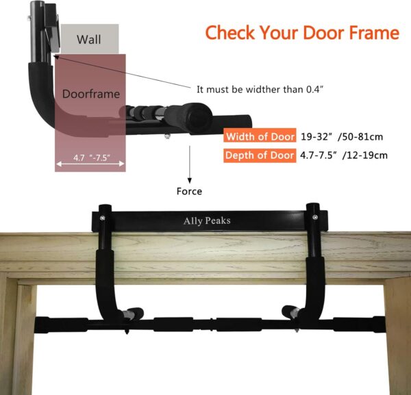 Ally Peaks Pull Up Bar for Doorway | Thickened Steel Max Limit 440 lbs Upper Body Fitness Workout Bar| Multi-Grip Strength for Doorway | Indoor Chin-Up Bar Fitness Trainer for Home Gym Portable - Image 4