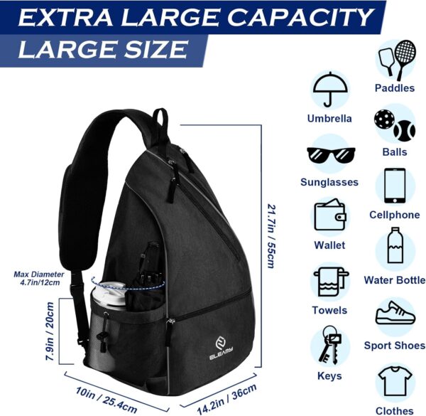 Pickleball Bag for Women and Men, Large Capacity with Large Water Bottle and Phone Pocket, Pickleball Sling Bag - Image 4