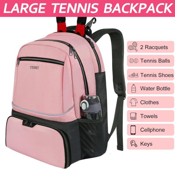 Ytonet Tennis Bag Tennis Backpack for Women Men 2 Rackets with Insulated Pocket Ventilated Shoe Compartment - Image 5