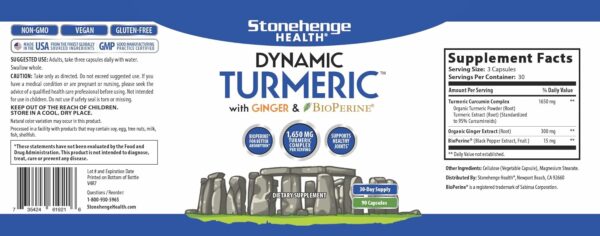 Stonehenge Health Dynamic Turmeric Curcumin with Ginger - High Potency - 1,650 mg Turmeric with 95% Curcuminoids & BioPerine, Supports Joint Pain & Inflammation, 90 Vegetarian Capsules - Image 5