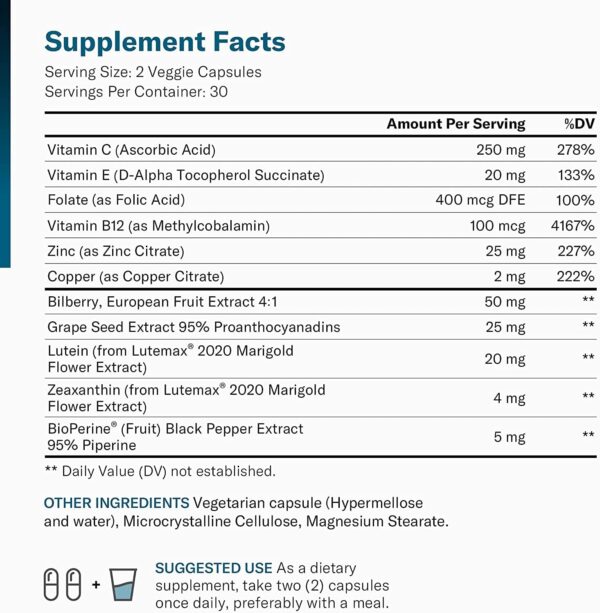 Areds 2 Eye Vitamins - Lutein, Zeaxanthin & Bilberry Extract - Supports Eye Strain, Dry Eyes, and Vision Health - 2 Award-Winning Clinically Proven Eye Vitamin Ingredients - Carotenoid Blend - Image 2