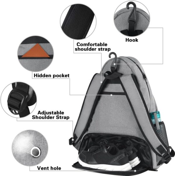 MATEIN Tennis Bag Tennis Racket Bags, Large Tennis Backpack for Men & Women with Shoe Compartment Hold 2 Rackets, Waterproof Tennis Gifts Bag - Image 4