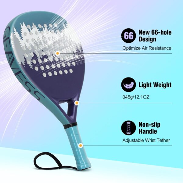 Padel Racket Carbon and Fiberglass Surface and EVA Memory Foam Core for Kids, Junior, Adult - Image 4