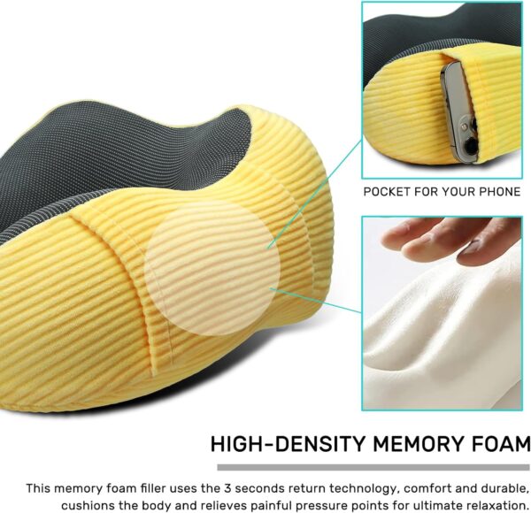 Neck Pillow Airplane-2 Pack Memory Foam Travel Pillow, Soft & Support Travel Neck Pillow for Travelling, Sleeping Rest, Car, Train and Home Use (Grey&Yellow) - Image 4