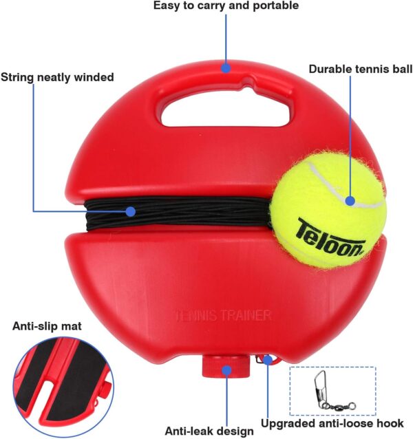 Teloon Solo Tennis Trainer Rebound Ball with String for Self Tennis Practice Training Tool for Adults or Kids Beginners with 2 String Balls Elastic and a Portable Mesh Bag - Image 2