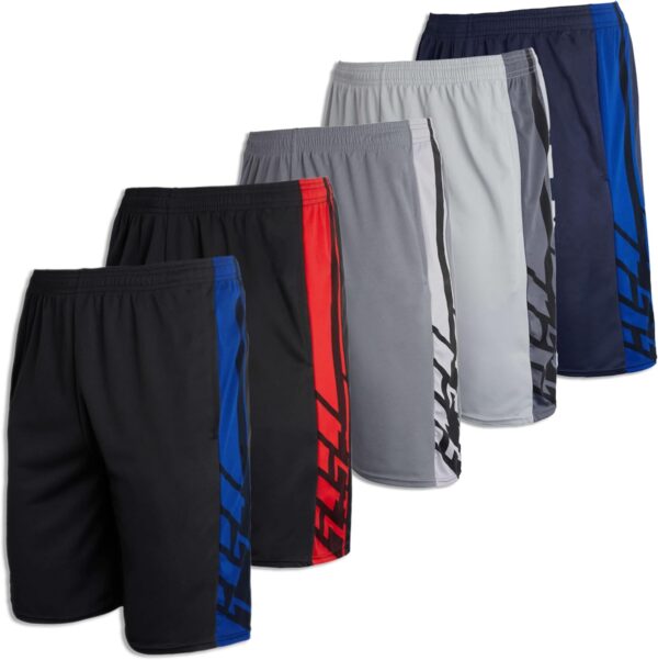 Real Essentials 5 Pack: Men's Mesh Athletic Basketball Shorts Quick Dry Activewear with Pockets