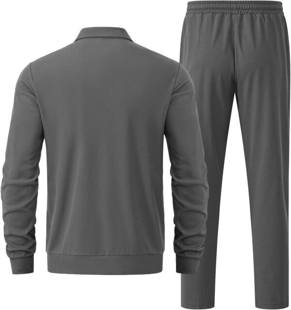 Men's Waffle Tracksuit 2 Pieces Set Casual Long Sleeve Zip Up Sweatsuits Solid Athletic Jogging Suit Sets - Image 3