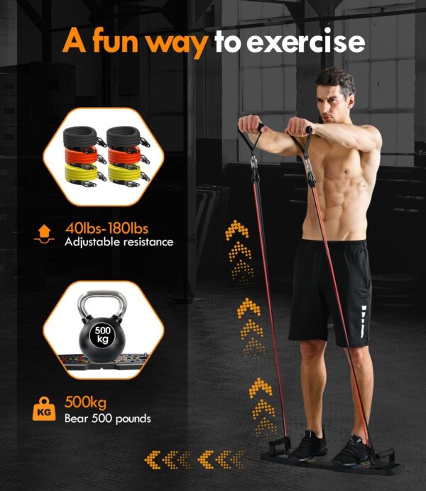 Push Up Board,Home Gym,Portable Exercise Equipment,Pilates Bar & 20 Fitness Accessories with Resistance Bands & Ab Roller Wheel,Full Body Workout at Home - Image 3