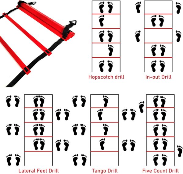 Pro Speed & Agility Training Set—Includes 12 Rung 20ft Adjustable Agility Ladder with Carrying Bag, 12 Disc Cones, 4 Steel Stakes, 1 Resistance Parachute, Use Equipment to Improve Footwork Any Sport - Image 7