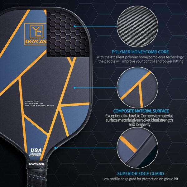 YC DGYCASI Graphite Pickleball Paddles Set of 2, 2024 USAPA Approved, Carbon Fiber Surface (CHS), Polypropylene Honeycomb Core, Anti-Slip Sweat-Absorbing Grip, 4 Pickleball, Portable Carry Bag - Image 2