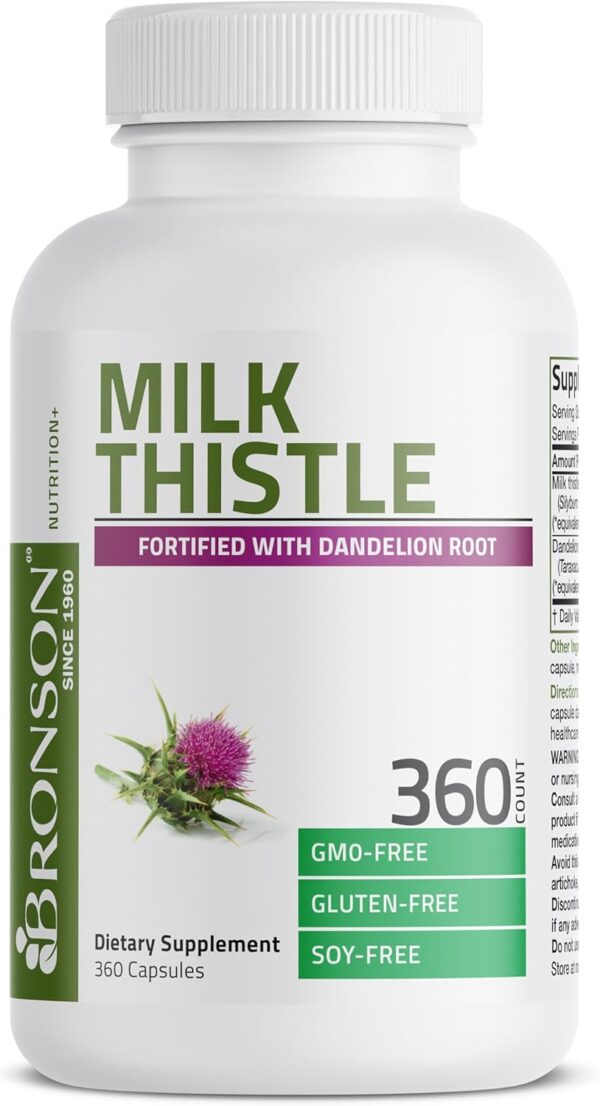 Bronson Milk Thistle Silymarin Marianum & Dandelion Root Liver Health Support, Antioxidant Support, Detox, 360 Capsules - Image 5