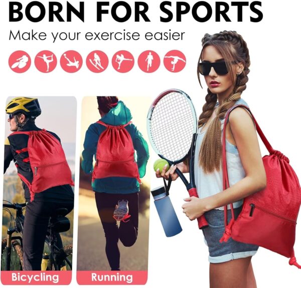 Drawstring Backpack Sport Gym Sackpack Bag Basketball Bag Leisure Hiking Yoga Dance Travel Camping Team Work Bag Red Medium - Image 7