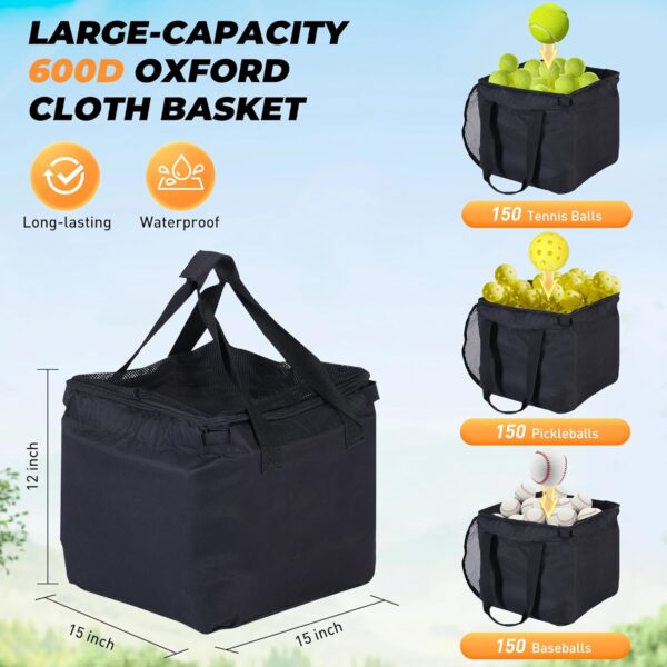 Rengue Tennis Ball Hopper, Portable Tennis Ball Basket for 150 Balls with Silent Wheels, Lightweight Aluminum Alloy Pickleball Ball Holder, Foldable Tennis Ball Cart for Practice, Training - Image 2