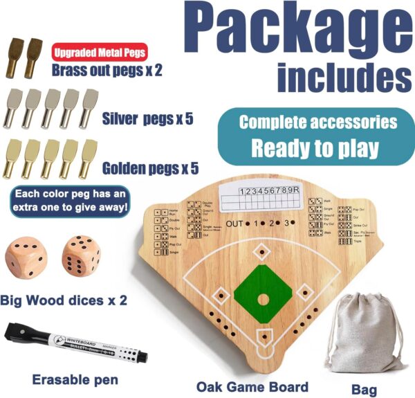 Baseball Board Game, Oak Made Leisure Game for All Ages Sport Wooden Adult Battle Table Game for Family Party Holiday Coffee Travel Time Gameboard (Model Y) - Image 5