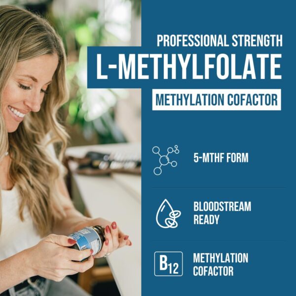 L Methyl Folate 15mg plus Methyl B12 Cofactor - Professional Strength, Active 5-MTHF Form - Supports Mood, Methylation, Cognition – Bioactive forms of Vitamin B9 & B12 (60 Capsules) - Image 2