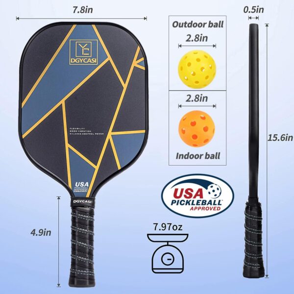 YC DGYCASI Graphite Pickleball Paddles Set of 2, 2024 USAPA Approved, Carbon Fiber Surface (CHS), Polypropylene Honeycomb Core, Anti-Slip Sweat-Absorbing Grip, 4 Pickleball, Portable Carry Bag - Image 4