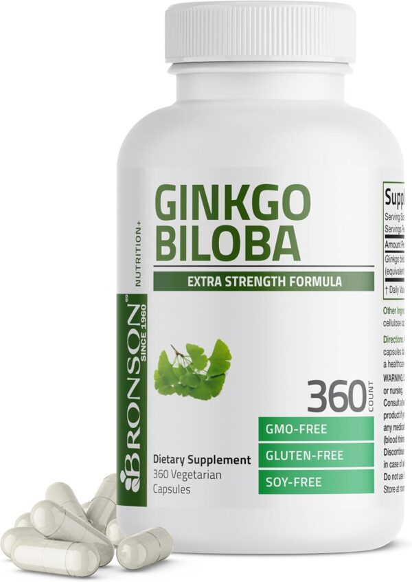 Bronson Ginkgo Biloba Extra Supports Brain Function & Memory Support, 360 Vegetarian Capsules