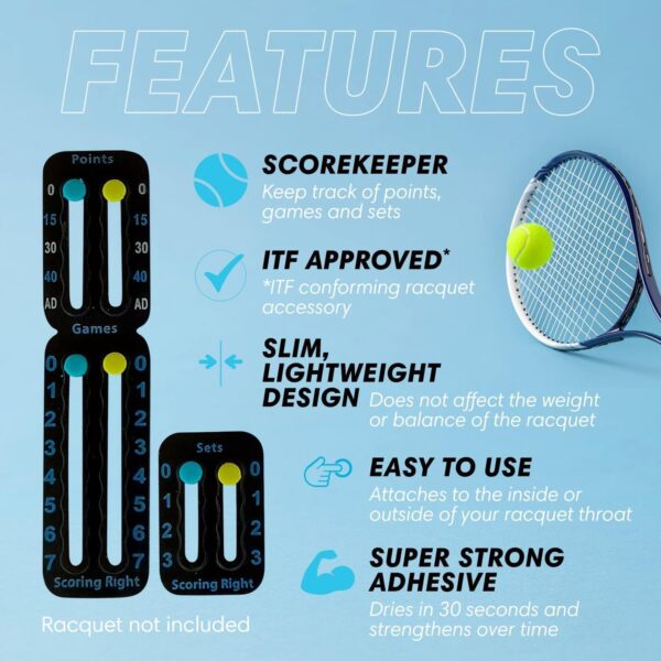 Scoring Right Portable Tennis Racket and Padel Scorekeeper, Easily Mounted Small Score Board to Keep Score of Points, Games, and Sets, ITF Conforming and Lightweight Mini Score Keeper, 1.9g - Image 5