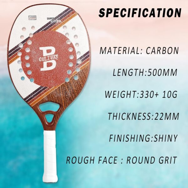 Beach Tennis Racket - Carbon Fiber Beach Tennis Paddle with Ultra Grip Sand Grit Surface - Hybrid Flexi Frame - Lightweight Beach Tennis Equipment - Image 3