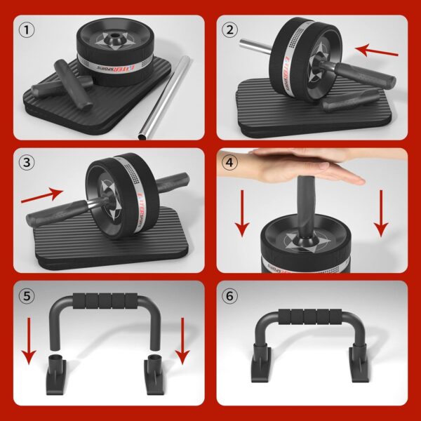 Ab Rollers Wheel Kit, Exercise Wheel Core Strength Training Abdominal Roller Set with Push Up Bars, Resistance Bands, Knee Mat Home Gym Fitness Equipment for Abs Workout - Image 7