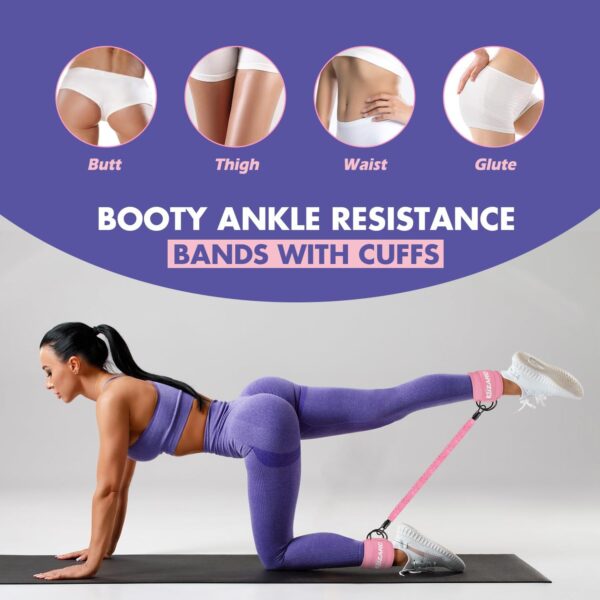 Ankle Resistance Bands with Cuffs, Ankle Bands for Working Out, Ankle Resistance Band, Glutes Workout Equipment, Butt Exercise Fitness Equipment for Women and Booty - Perfect for Home Gym Workout - Image 2