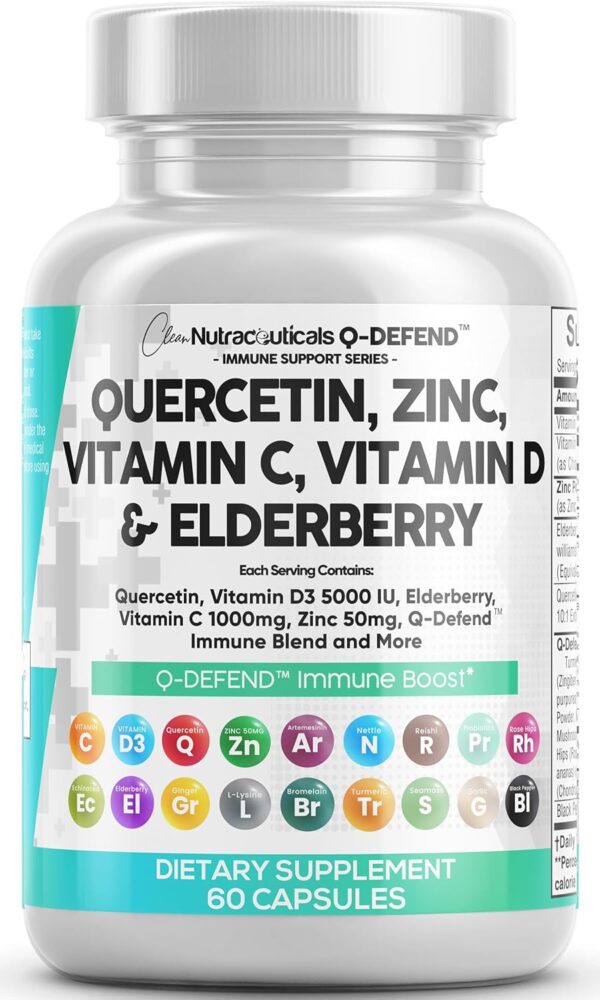 Clean Nutraceuticals Quercetin 1000mg Zinc 50mg Vitamin C 1000mg Vitamin D 5000 IU Bromelain Elderberry - Lung Immune Support Supplement Adults with Artemisinin, Sea Moss, Echinacea, Allergy Relief