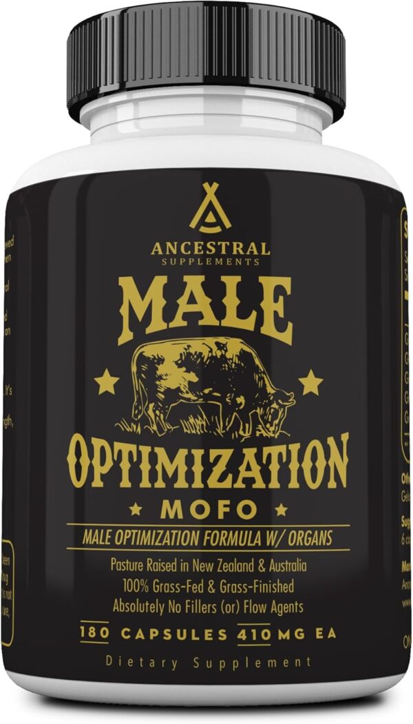 Ancestral Supplements Mofo, Supplements for Men, Support for Test and Energy Levels and Overall Men's Health and Wellness, Non-GMO Grass Fed Beef Organ Supplement with Liver, No Fillers, 180 Capsules