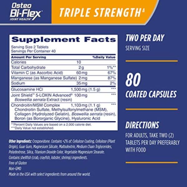 Osteo Bi-Flex Triple Strength, Glucosamine Chondroitin with Vitamin C Joint Health Supplement, Coated Tablets, 80 Count - Image 2