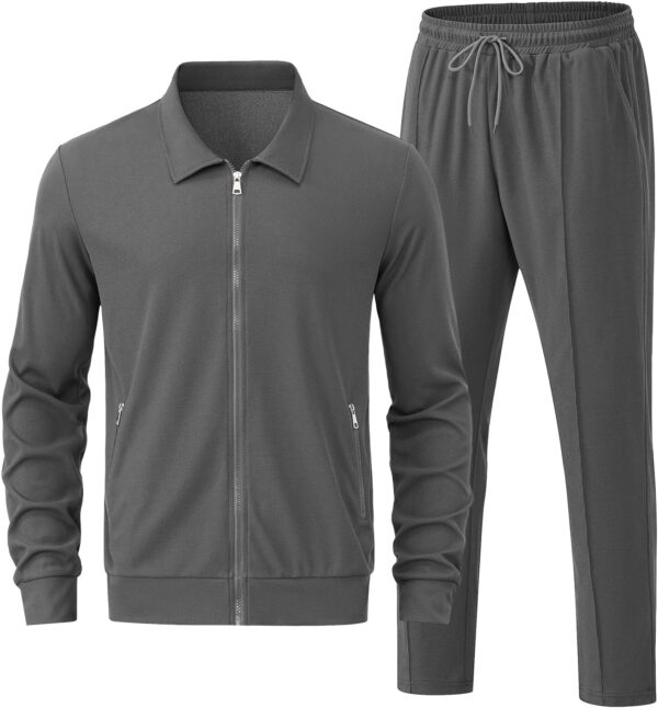 Men's Waffle Tracksuit 2 Pieces Set Casual Long Sleeve Zip Up Sweatsuits Solid Athletic Jogging Suit Sets - Image 2