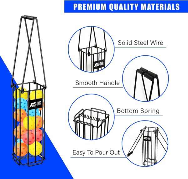 Portable Pickleball & Tennis Ball Hopper Basket Picker Upper,Tennis Hopper Basket with Handle for Easy Pickup,Tennis Ball Basket Pickup Hopper for Picking and Storage Training Tool for Ball - Image 4