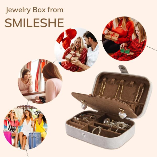 Smileshe Travel Jewelry Box, PU Leather Small Gift Portable Case, 2 Layers Organizer Display Storage Boxes for Rings, Earrings, Necklaces, Bracelets - Image 5