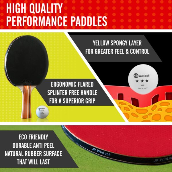 JP WinLook Ping Pong Paddles Sets - Portable Table Tennis Paddle Set with Ping Pong Paddles Professional Case & Ping Pong Balls. Premium Table Tennis Racket Player Set for Indoor & Outdoor Games - Image 3