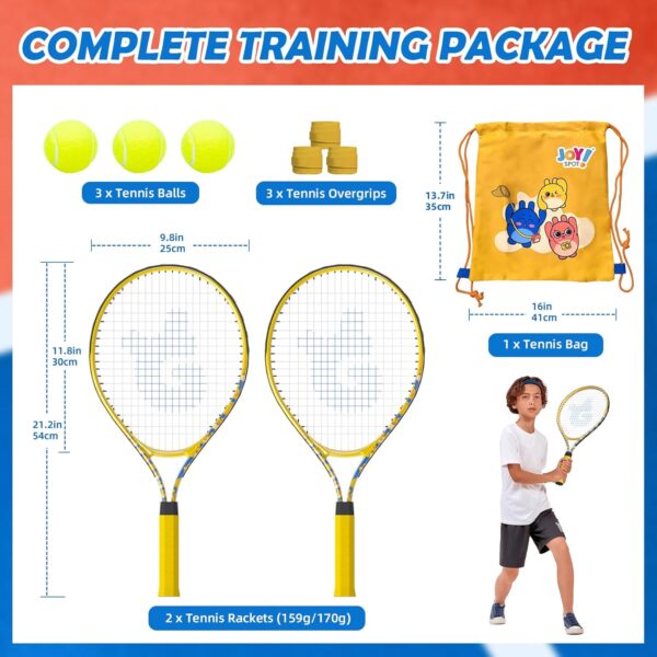 Kids Tennis Racket 2 Pack, Size 21" Recreational Tennis Racquet with 3 Tennis Balls, Carry Bag, 3 Overgrip, Portable Beginners Junior Youth Tennis Training Equipment, Tennis Practice Kit for Boy Girl - Image 5