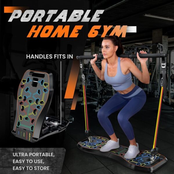 LALAHIGH Portable Home Gym System: Large Compact Push Up Board, Pilates Bar & Fitness Accessories with Resistance Bands Ab Roller Wheel - Full Body Workout for Men and Women, Gift for Boyfriend - Image 7