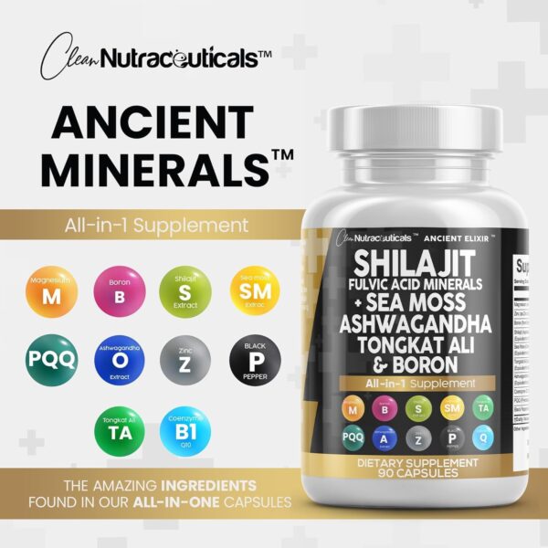 Clean Nutraceuticals Shilajit Supplement 10,000mg with Sea Moss 6000mg, Ashwagandha 6000mg, Tongkat Ali, Boron, Magnesium - Fulvic Acid Capsules for Men - 90 Count - Image 7