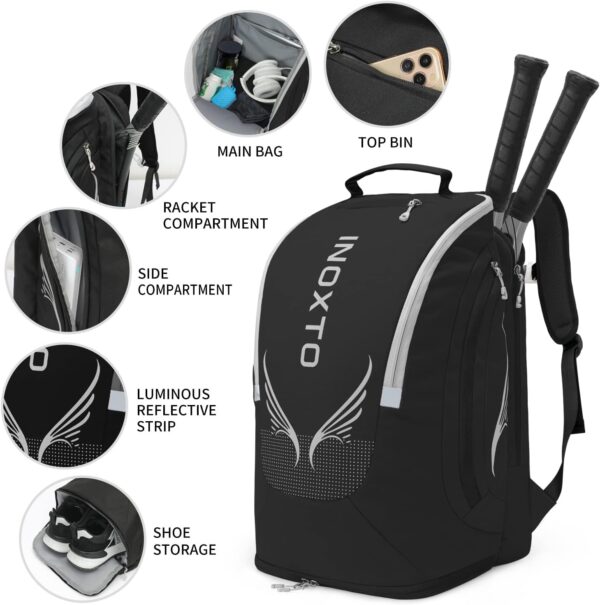 INOXTO 40L Tennis Bags for Women and Men Large Tennis Backpack Can Hold 2 Tennis Rackets, Waterproof and Breathable Pickleball Bag With Independent Shoe Storage for Tennis Badminton Travel Camping - Image 4