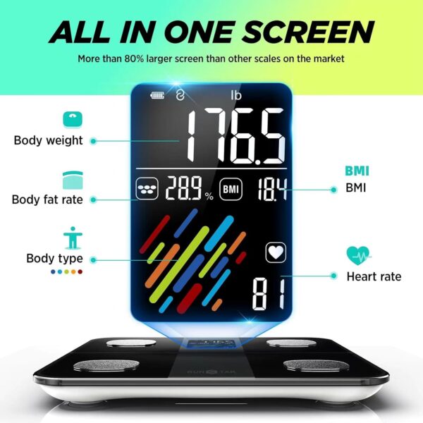 RunSTAR Smart Scale for Body Weight and Fat Percentage, High Accuracy Digital Bathroom Scale with Large Display for BMI Heart Rate 15 Body Composition Analyzer Sync with Fitness App 400lb - Image 2