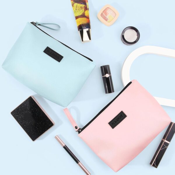 Small Makeup Bag for Purse 2 Pcs Travel Makeup Bag with Zipper Pu Leather Makeup Pouch Cosmetic Bags for Women Make Up Bag for Travelling (Pink+Blue) - Image 7