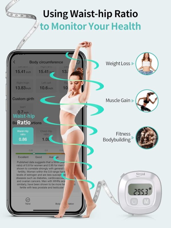 Slimpal Smart Body Tape Measure, FSA HSA Eligible Approved Measuring Tape for Body Measurements Device, Retractable Bluetooth Monitoring Body Fat BMI Tool for Fitness Shape & Weight Loss - Image 4