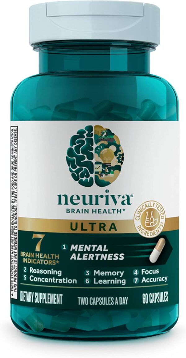 NEURIVA Ultra Decaffeinated Clinically Tested Nootropic Brain Supplement for Mental Alertness, Memory, Focus & Concentration, Cognivive, Neurofactor, Phosphatidylserine, Vitamins B6 B12, 60 Capsules - Image 21